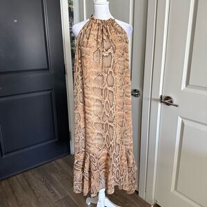 Zara Neutral Esthetic Snakeskin Halter Flowy A-Line Midi Dress Size S